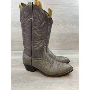 Vintage USA Made Grey Men's Textured Leather Gray Shaft Western Cowboy Boots 10